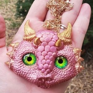 COPY - Castle witch pink Dragon with Green Eyes Hand made  dragons neckl…